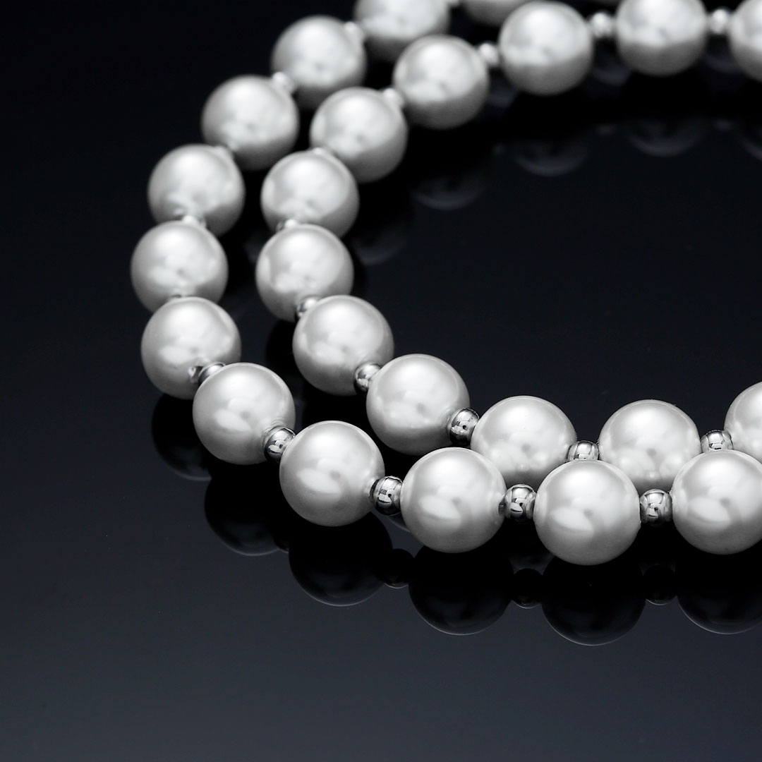 8mm Pearl With Steel Ball Necklace Bold Statement Style With Street Luxury - Image 3