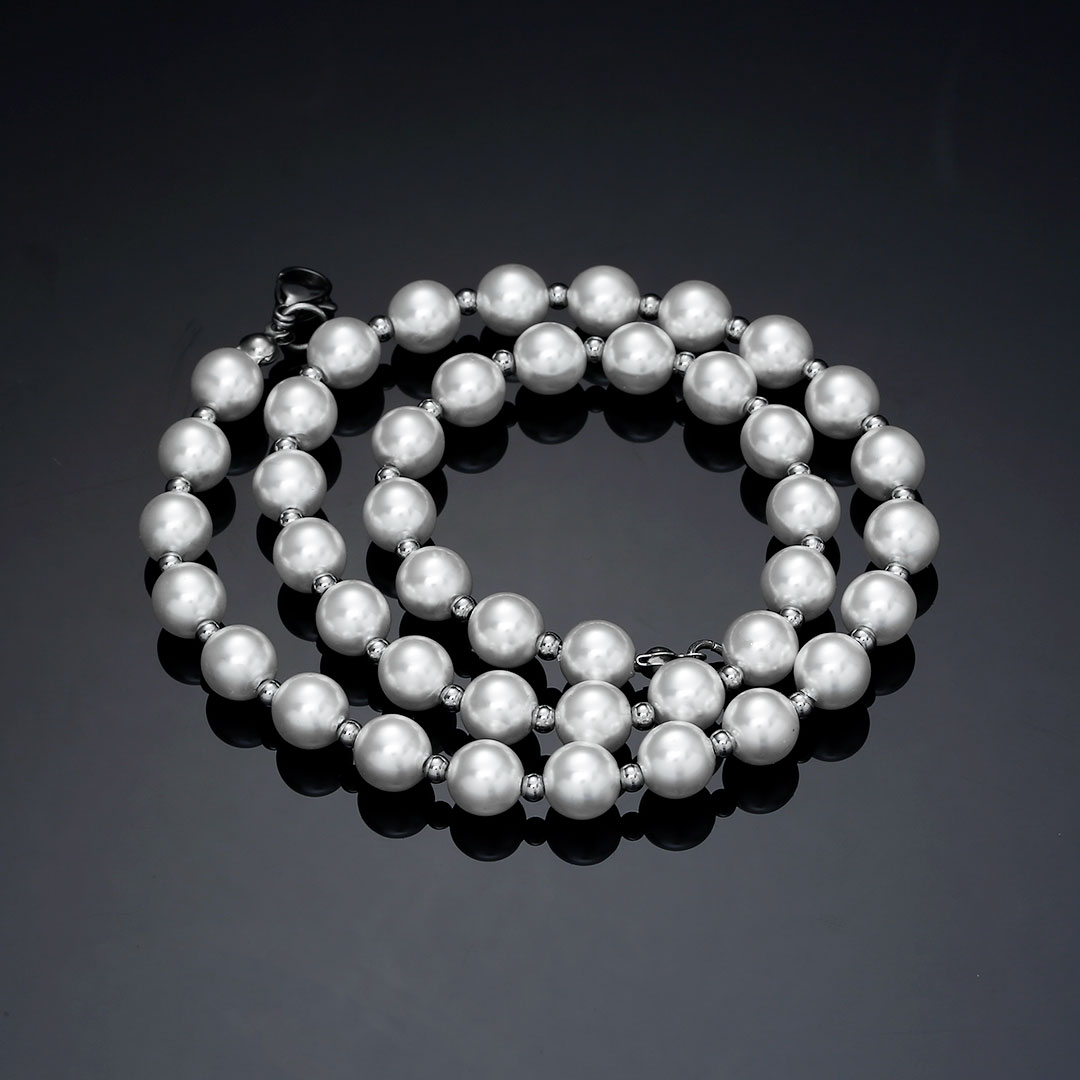 8mm Pearl With Steel Ball Necklace Bold Statement Style With Street Luxury - Image 4
