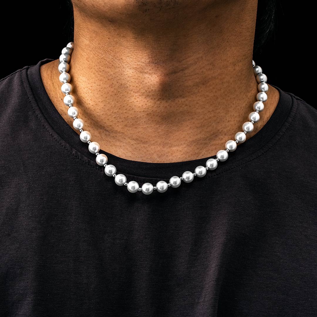 8mm Pearl With Steel Ball Necklace Bold Statement Style With Street Luxury - Image 5