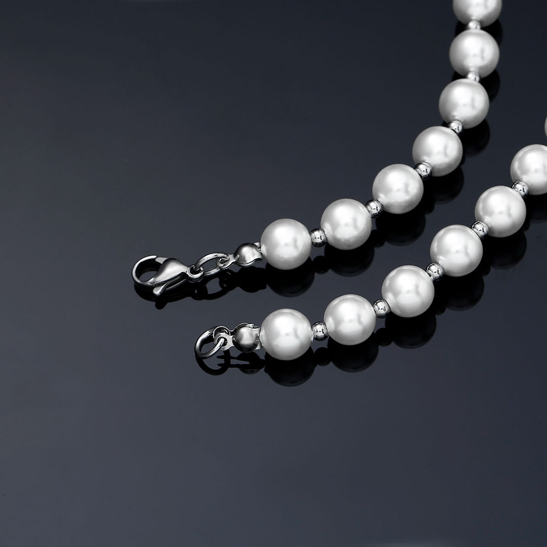 8mm Pearl With Steel Ball Necklace Bold Statement Style With Street Luxury - Image 6