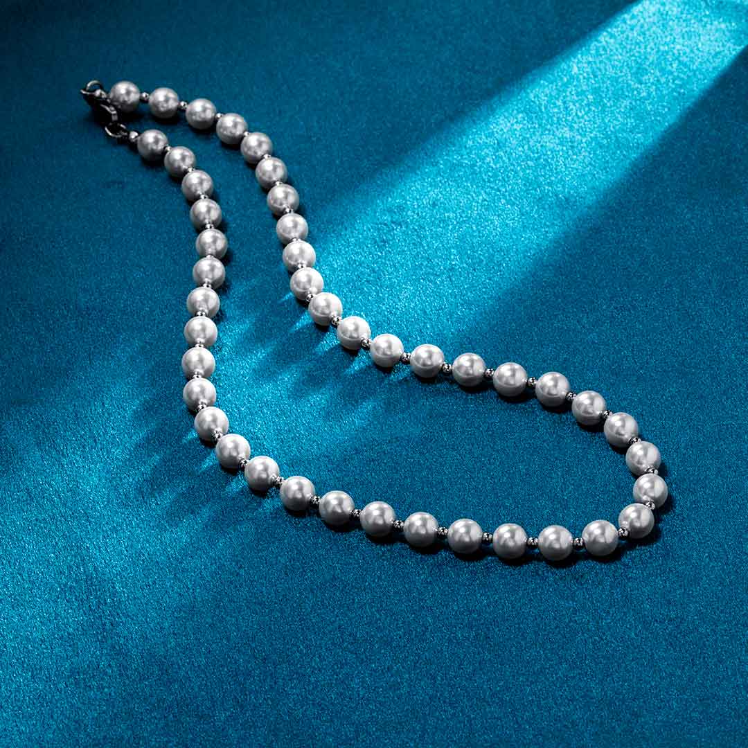 8mm Pearl With Steel Ball Necklace Bold Statement Style With Street Luxury - Image 7