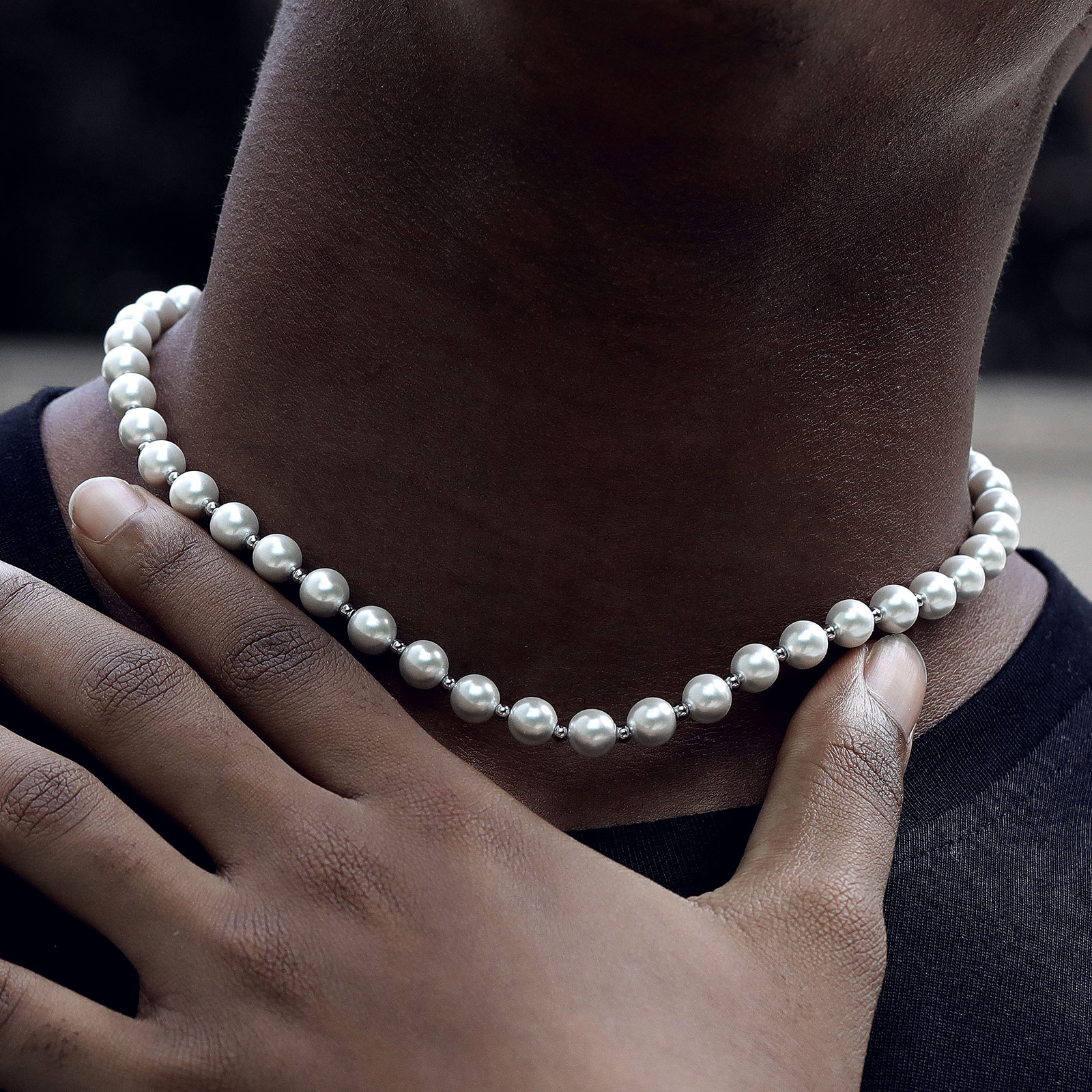 8mm Pearl With Steel Ball Necklace Bold Statement Style With Street Luxury