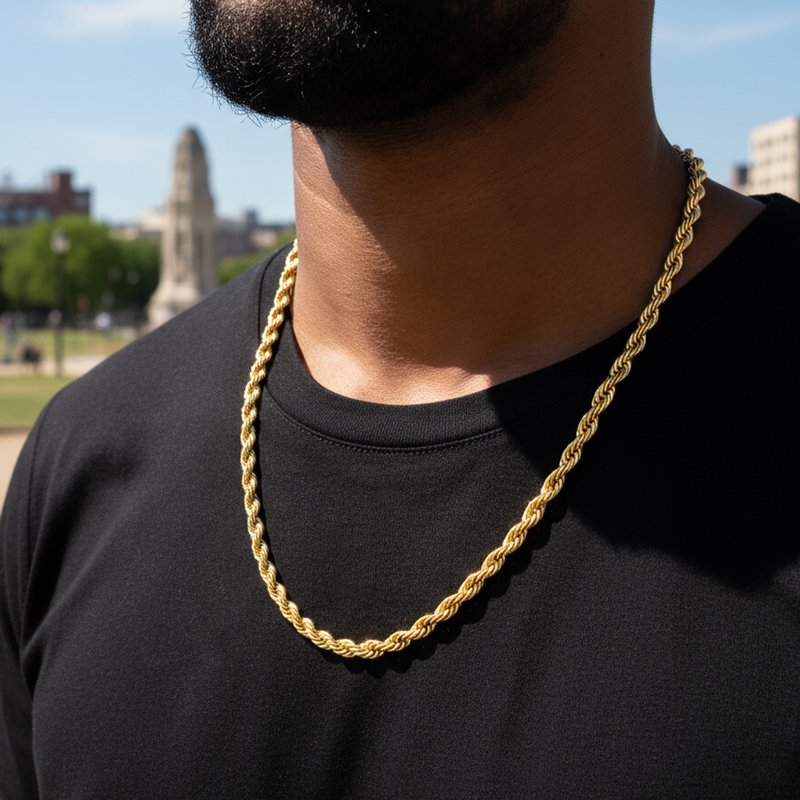 6mm 18k Gold Finish Rope Chain Gold With Bold Statement Appeal - Image 3