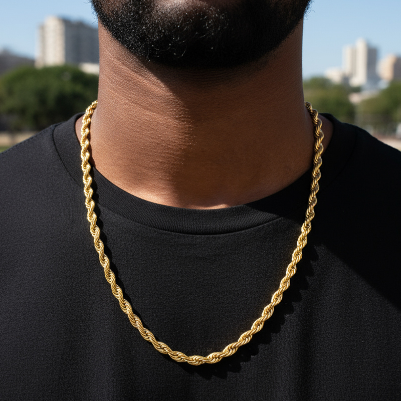 6mm 18k Gold Finish Rope Chain Gold With Bold Statement Appeal