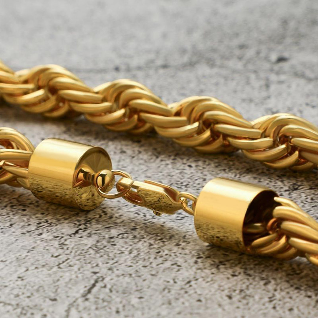10mm 18k Gold Finish Rope Chain Gold With Bold Statement Appeal - Image 4