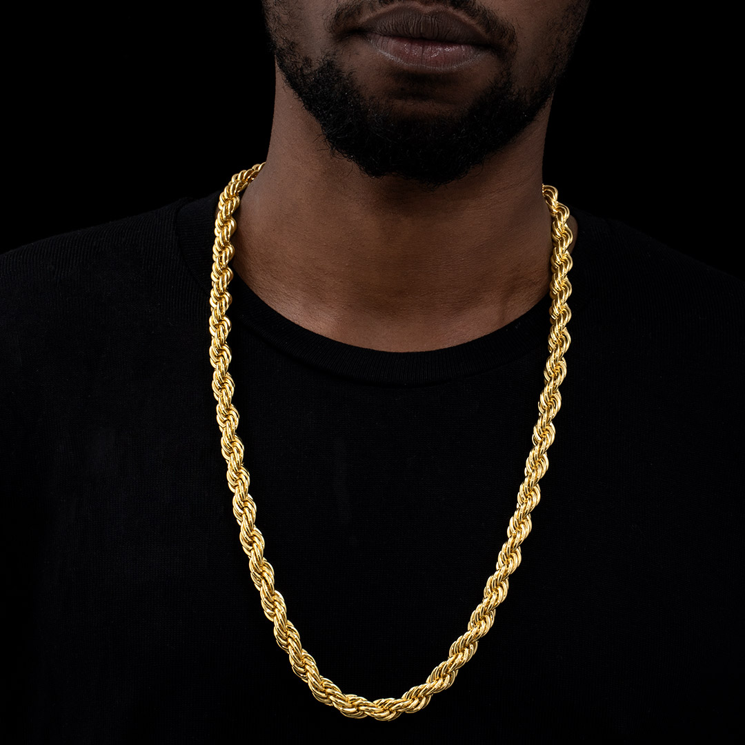 10mm 18k Gold Finish Rope Chain Gold With Bold Statement Appeal