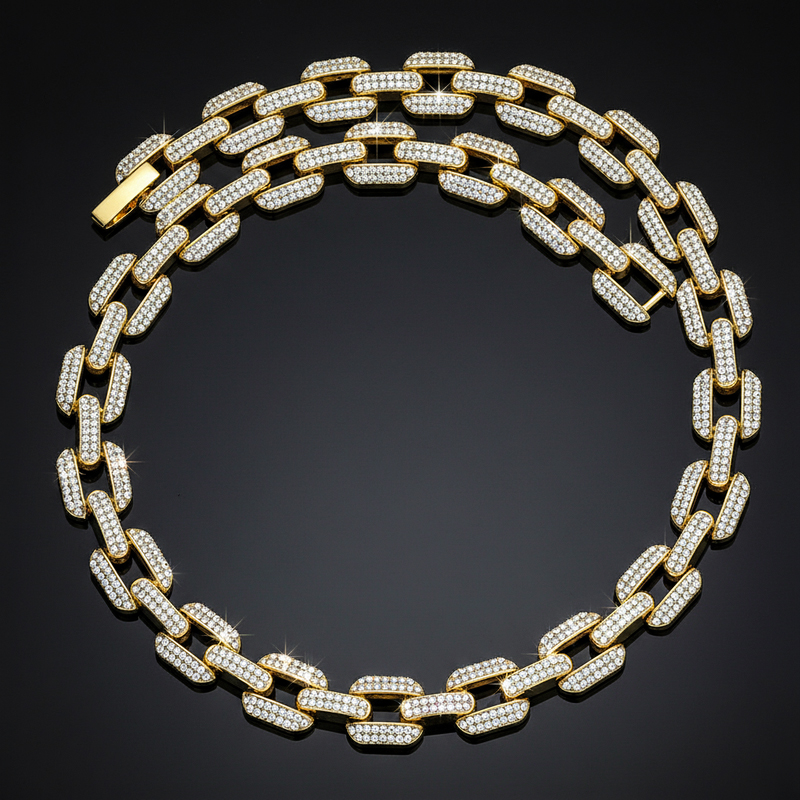 12mm Iced Out Rectangle Chain Gold With Street Luxury Shine