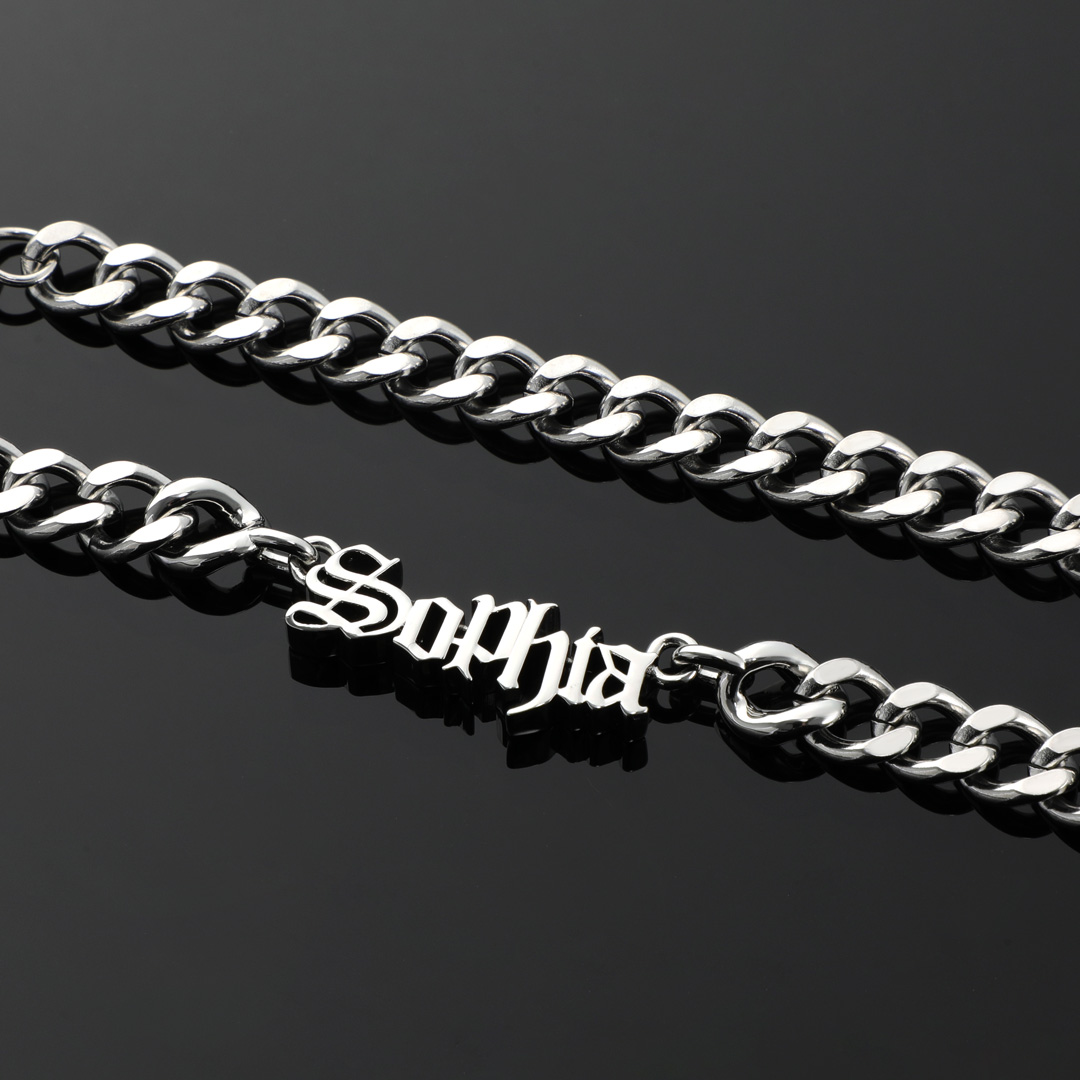 Custom Old English Name Necklace With 8mm Stainless Steel Cuban Chain Gold - Image 6