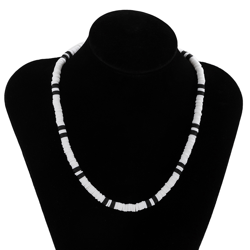 Black And White Patchwork Clay Necklace Silver With Street Luxury Shine - Image 3