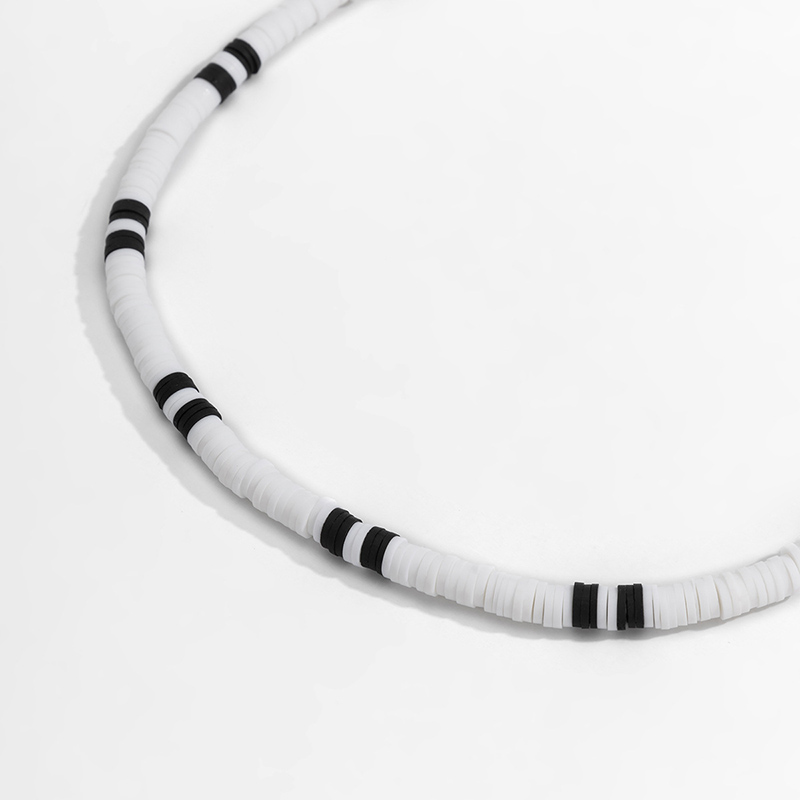 Black And White Patchwork Clay Necklace Silver With Street Luxury Shine - Image 5