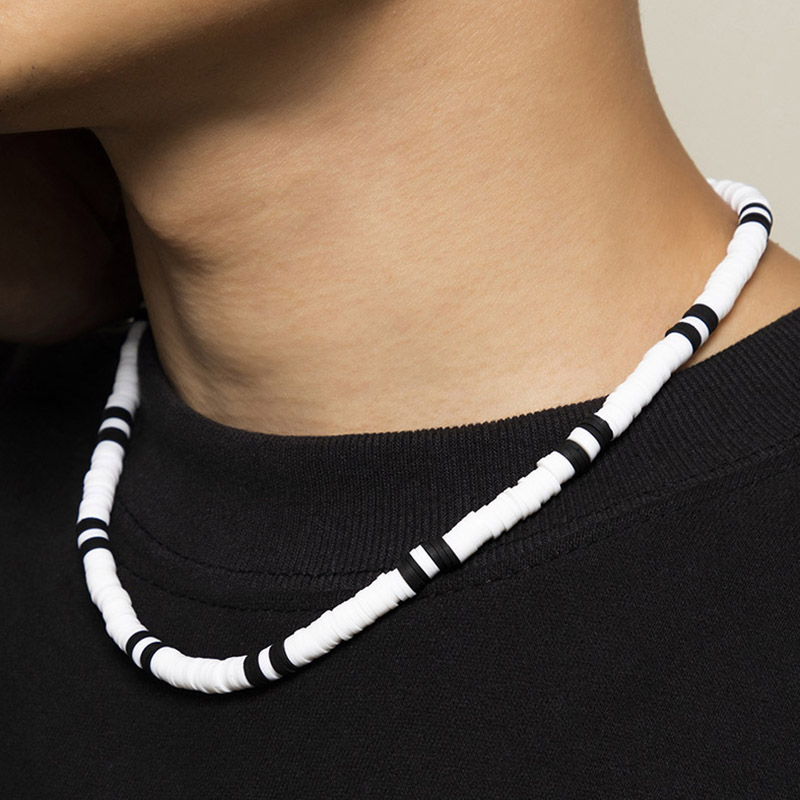 Black And White Patchwork Clay Necklace Silver With Street Luxury Shine