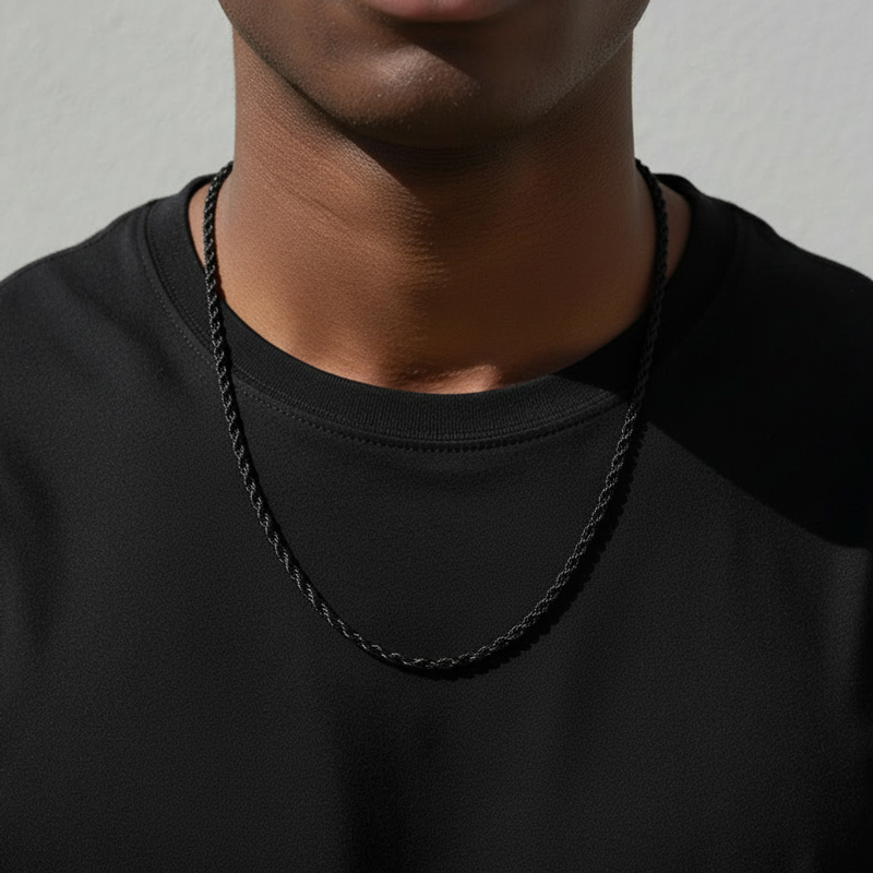 4mm Rope Chain In Black Gold Gold With Bold Statement Appeal - Image 3