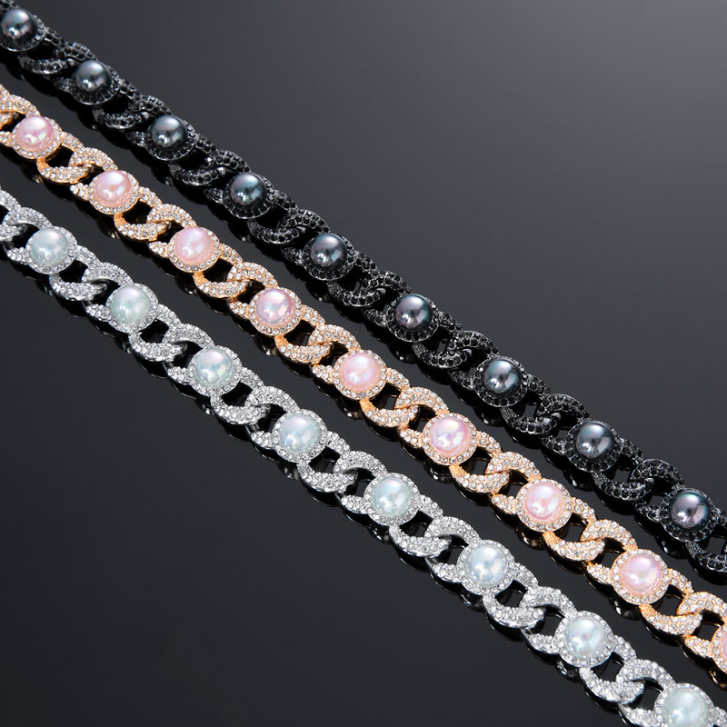 Street Luxury 12mm Iced Out Graduated Pearl Cuban Chain In Rose Gold - Image 3