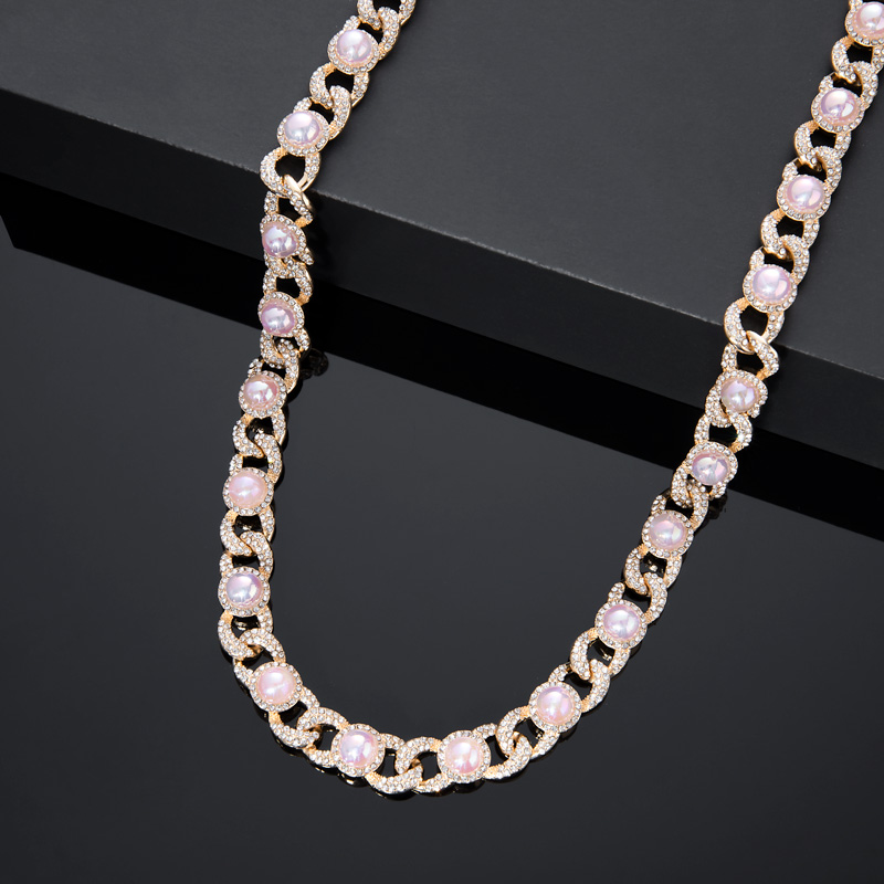 Street Luxury 12mm Iced Out Graduated Pearl Cuban Chain In Rose Gold