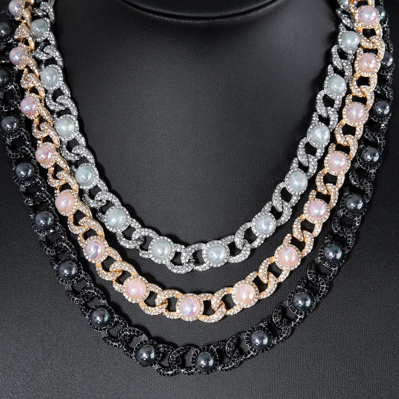 Street Luxury 12mm Iced Out Peacock Pearl Cuban Chain In Black Gold - Image 4