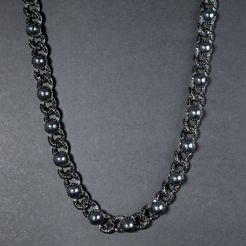 Street Luxury 12mm Iced Out Peacock Pearl Cuban Chain In Black Gold