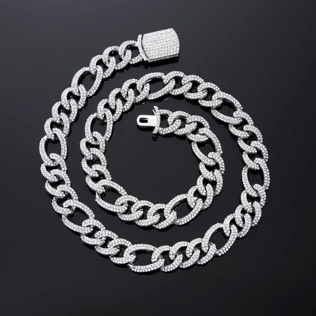 13mm Iced Out Figaro Chain In White Gold With Street Luxury Shine