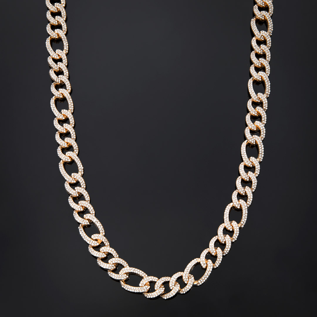13mm Iced Out Figaro Chain In Gold Made For Street Luxury Energy