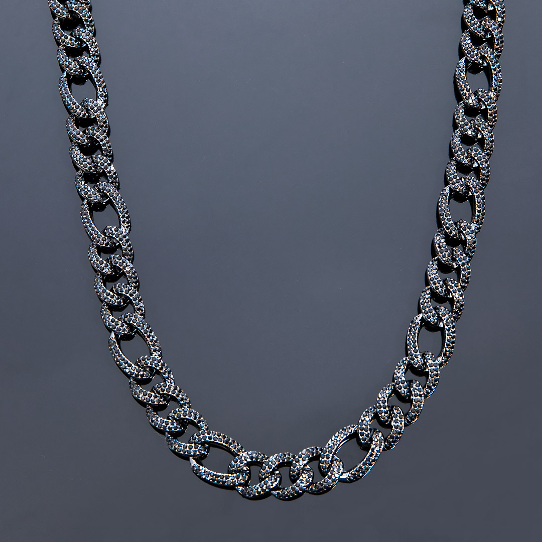 13mm Iced Out Figaro Chain In Black Gold With Street Luxury Shine - Image 4