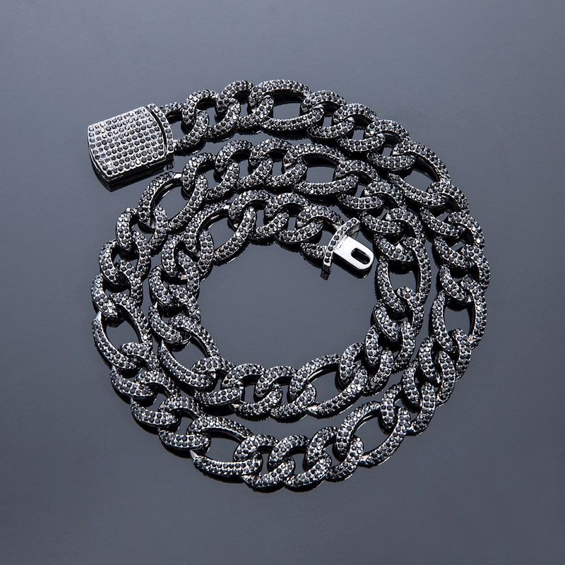 13mm Iced Out Figaro Chain In Black Gold With Street Luxury Shine