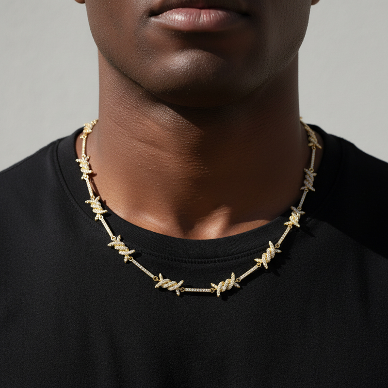 Iced Out 8mm Thorns Necklace Gold With Street Luxury Shine - Image 7