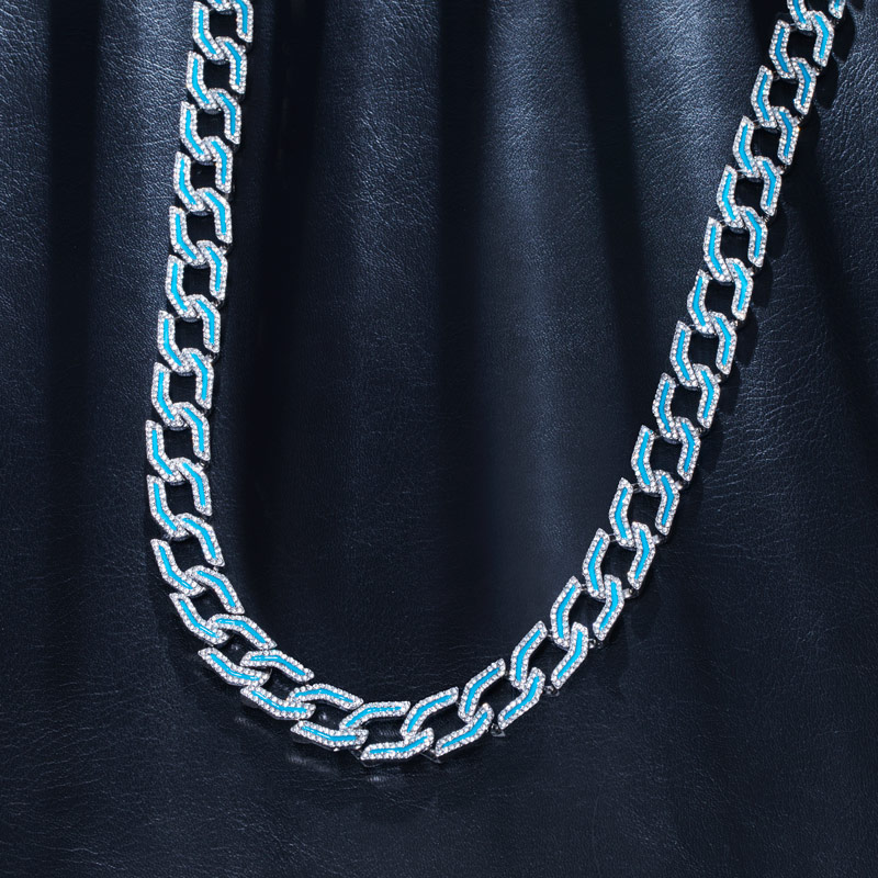 14mm Pink/blue/green Glow In The Dark Enamel Iced Out Cuban Chain Gold - Image 3