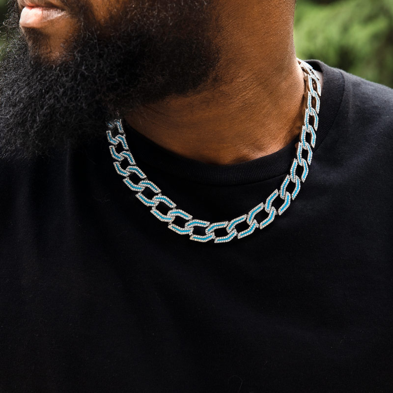 14mm Pink/blue/green Glow In The Dark Enamel Iced Out Cuban Chain Gold - Image 4