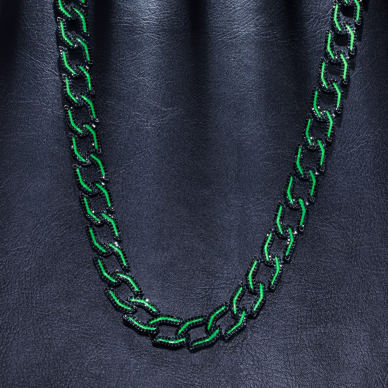 14mm Pink/blue/green Glow In The Dark Enamel Iced Out Cuban Chain Gold - Image 5