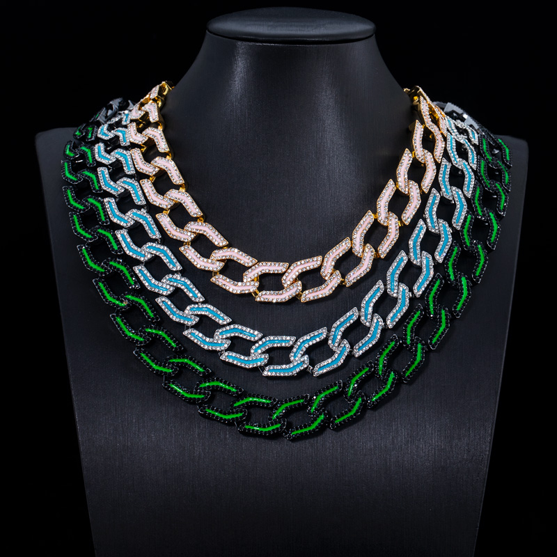 14mm Pink/blue/green Glow In The Dark Enamel Iced Out Cuban Chain Gold - Image 6