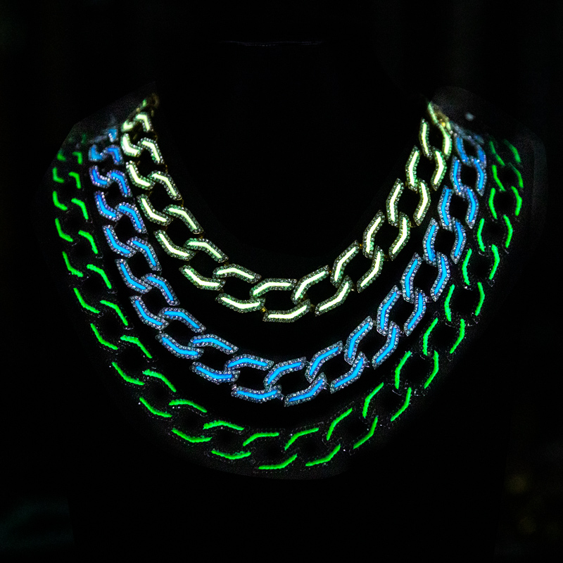 14mm Pink/blue/green Glow In The Dark Enamel Iced Out Cuban Chain Gold - Image 7