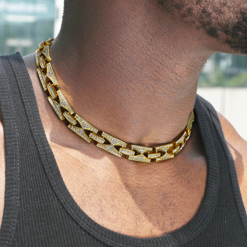 13mm Iced Out Razor Link Chain Gold With Street Luxury Shine - Image 5