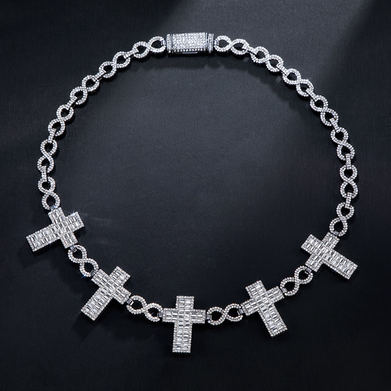 Bold 10mm Iced Out Baguette Cross Infinity Link Chain In White Gold - Image 3