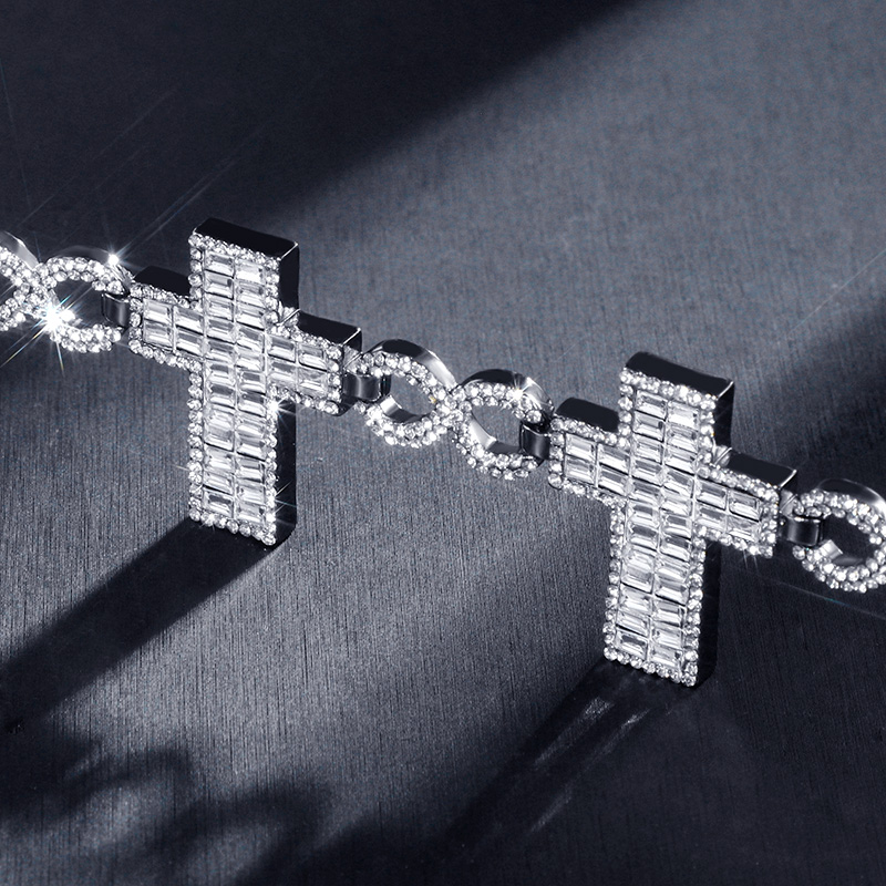 Bold 10mm Iced Out Baguette Cross Infinity Link Chain In White Gold - Image 4