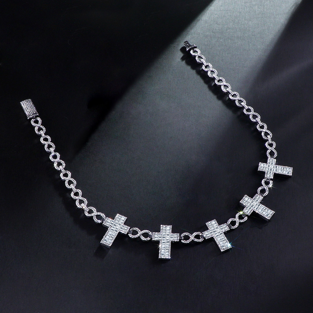 Bold 10mm Iced Out Baguette Cross Infinity Link Chain In White Gold - Image 5
