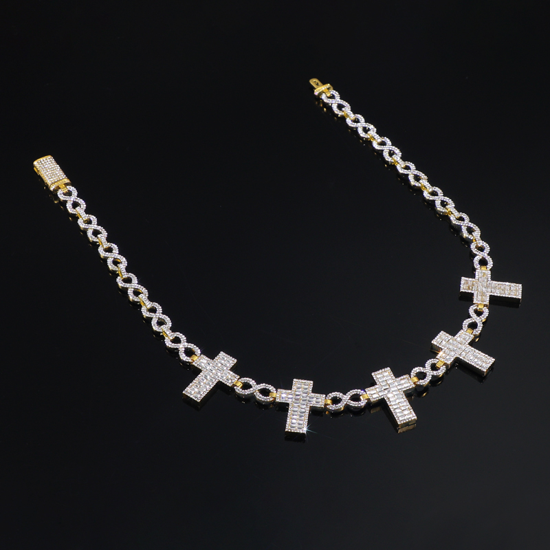 10mm Iced Out Baguette Cross Infinity Link Chain In Gold With Gold Shine - Image 6