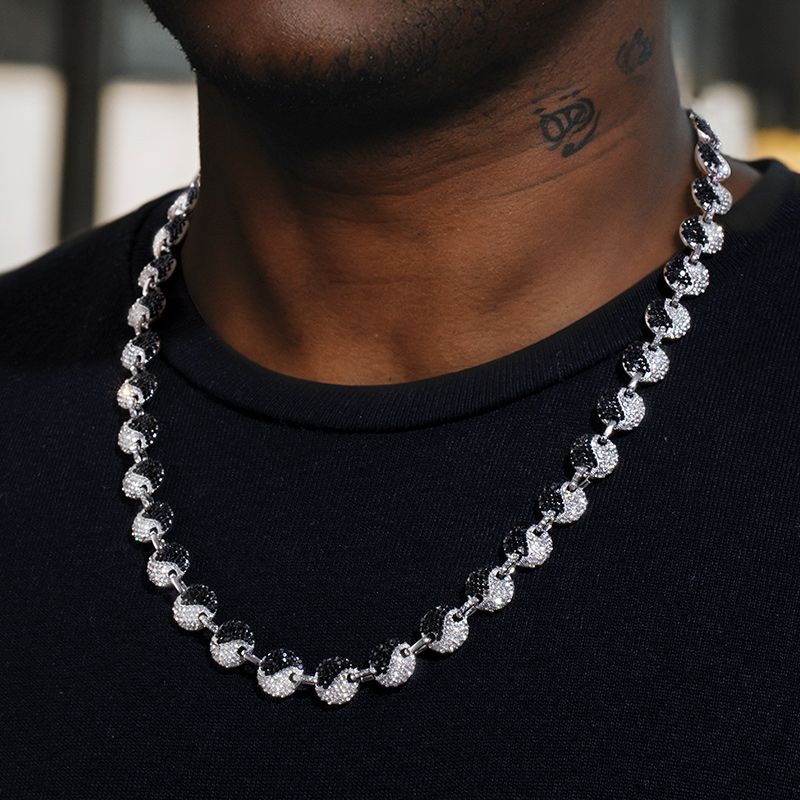 12mm 20 Iced Out Yin Yang Link Chain In White Gold With Gold Shine