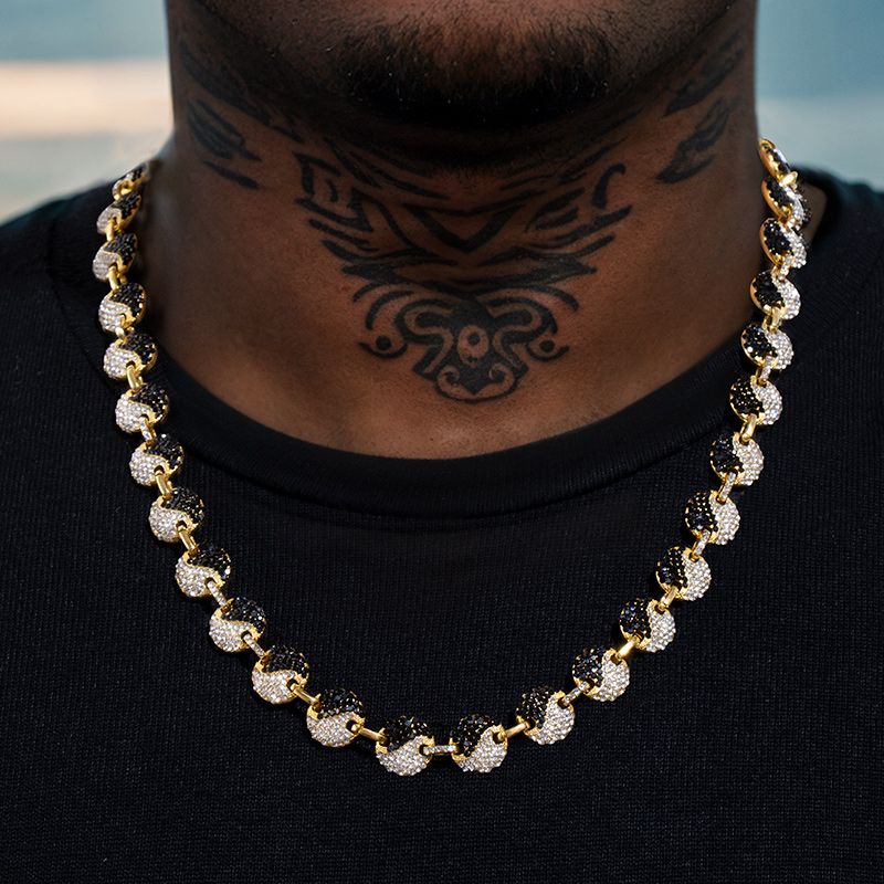 12mm 20 Iced Out Yin Yang Link Chain In Gold With Street Luxury Shine