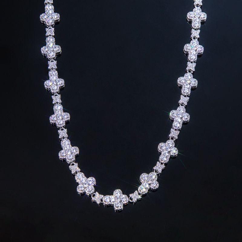 20 Cross Stationed Star Link Tennis Chain In White Gold Iced Out - Image 5