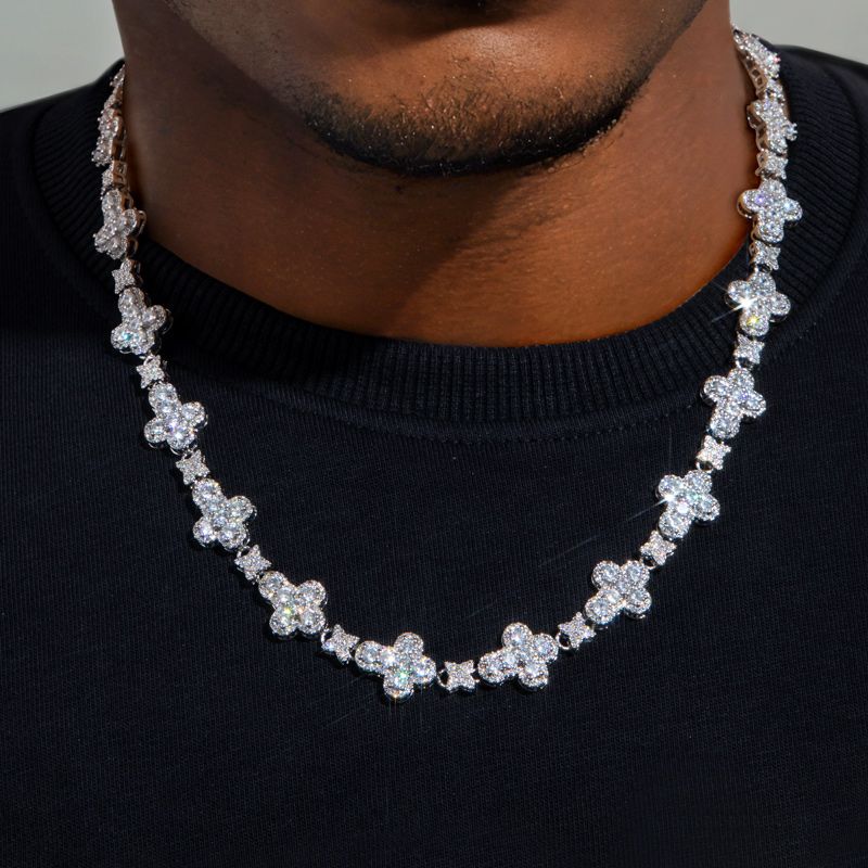 20 Cross Stationed Star Link Tennis Chain In White Gold Iced Out