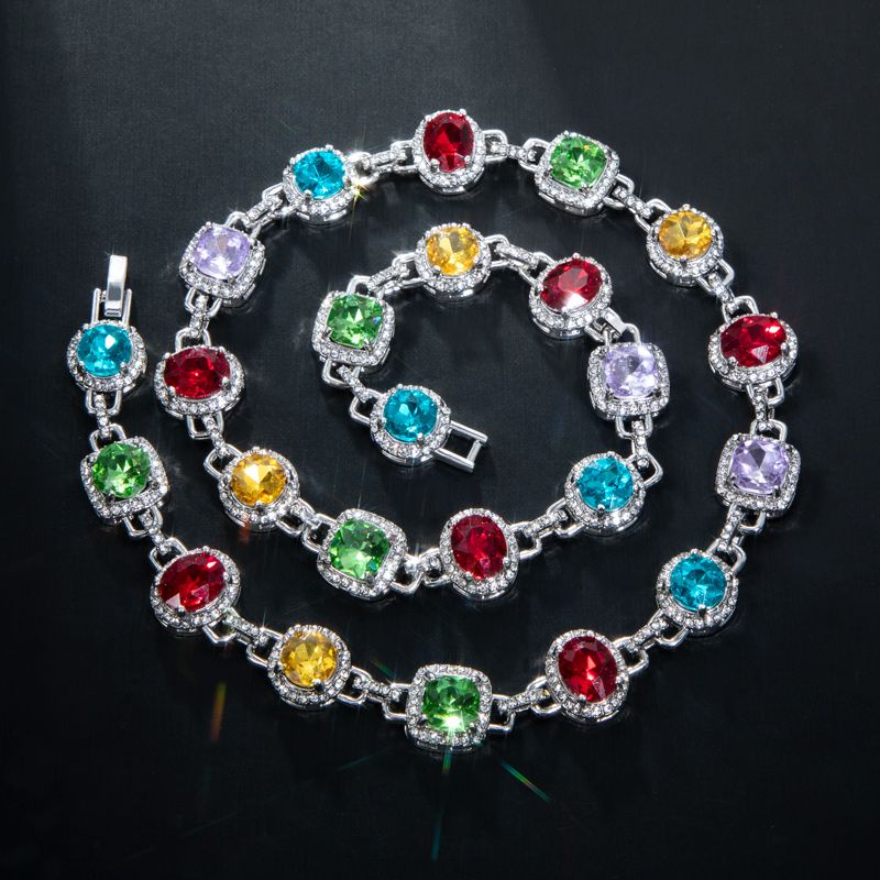 8.5mm Multi-color Diamonds Chain In White Gold With Street Luxury Shine - Image 3