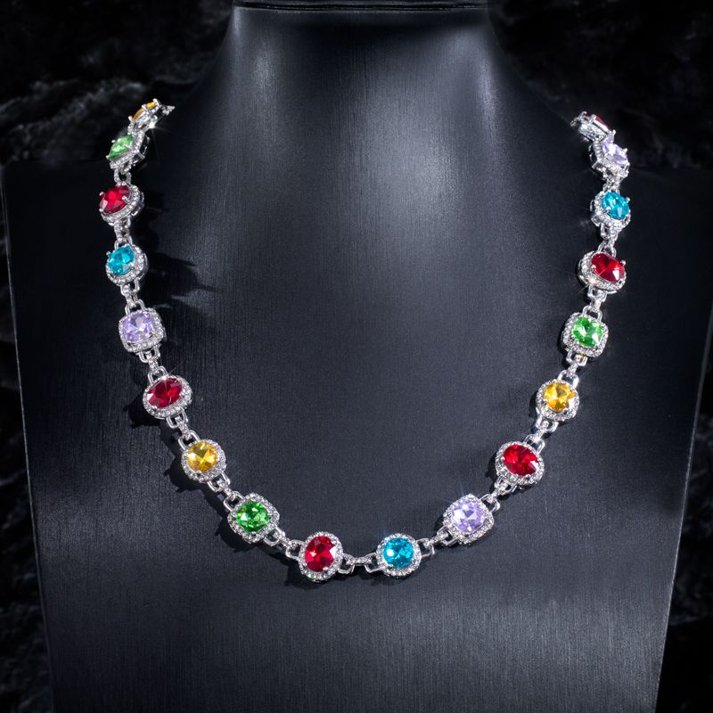 8.5mm Multi-color Diamonds Chain In White Gold With Street Luxury Shine - Image 5