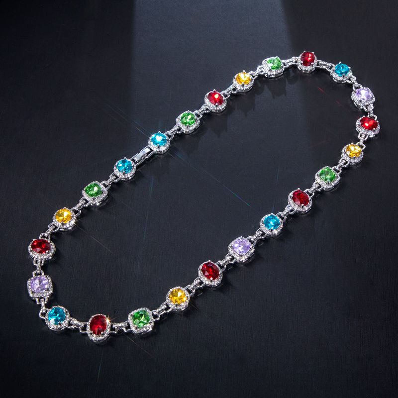 8.5mm Multi-color Diamonds Chain In White Gold With Street Luxury Shine - Image 6