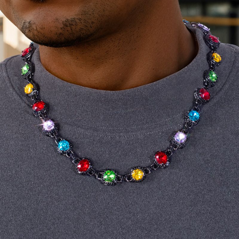 8.5mm Multi-color Diamonds Chain In Black Gold With Street Luxury Shine