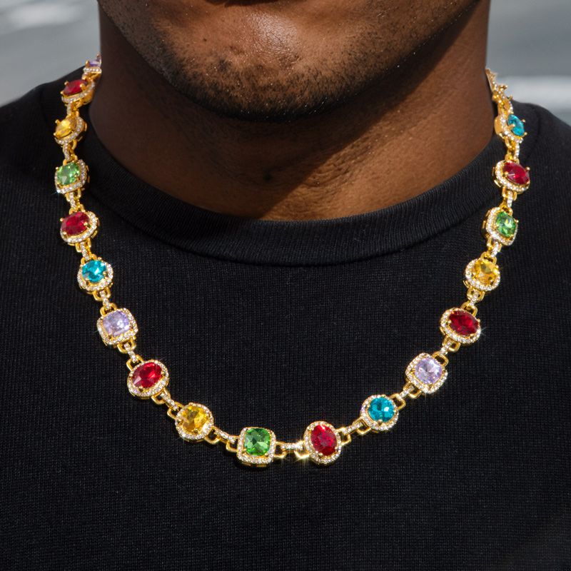 8.5mm Multi-color Diamonds Chain In Gold With Street Luxury Shine