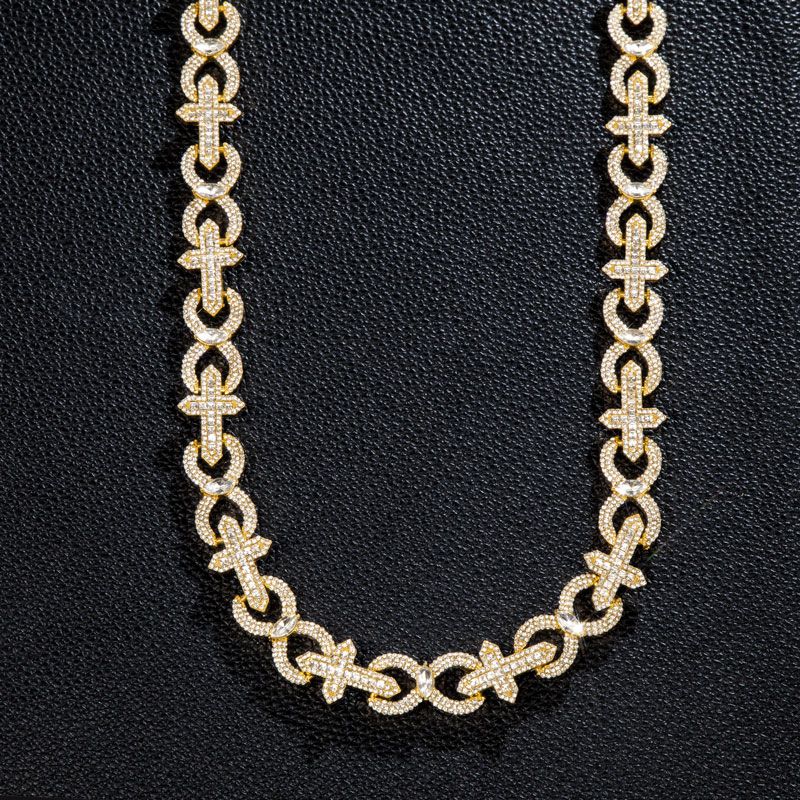 Baguette Cut Cross With Infinity Link Chain In Gold With Gold Shine - Image 3