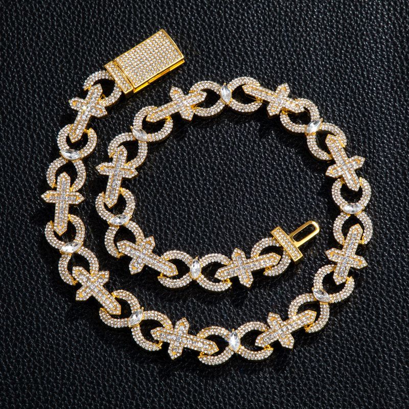 Baguette Cut Cross With Infinity Link Chain In Gold With Gold Shine - Image 4