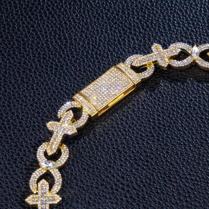 Baguette Cut Cross With Infinity Link Chain In Gold With Gold Shine - Image 5