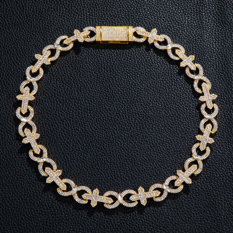 Baguette Cut Cross With Infinity Link Chain In Gold With Gold Shine - Image 6