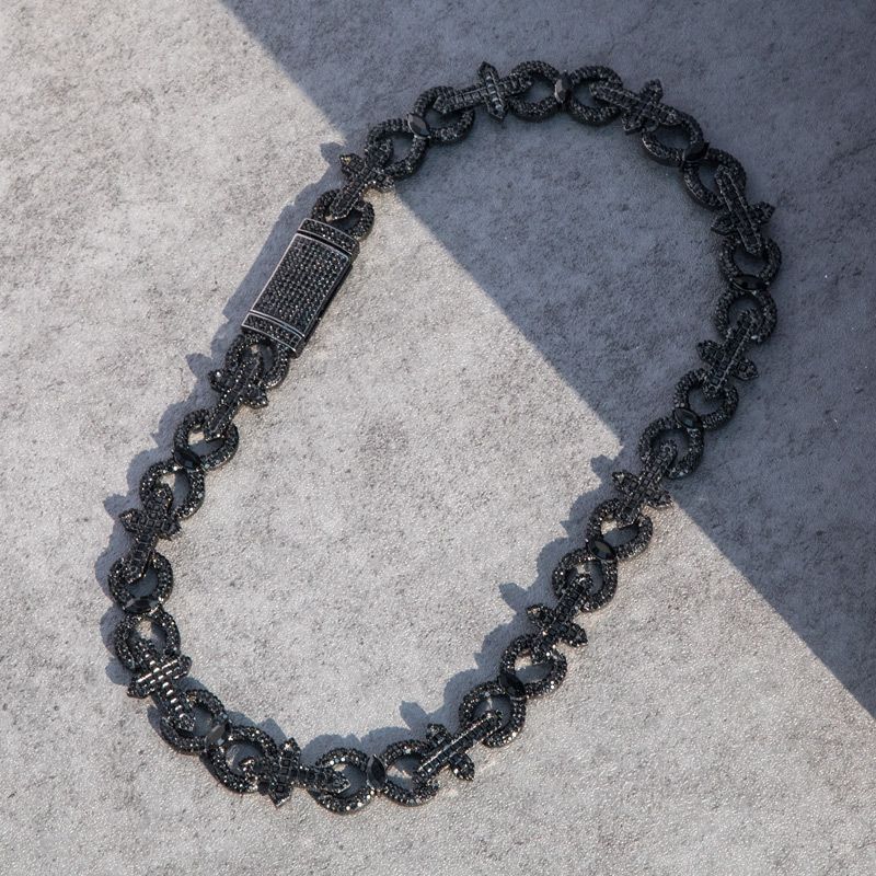 Baguette Cut Cross With Infinity Link Chain In Black Gold With Gold Shine - Image 4