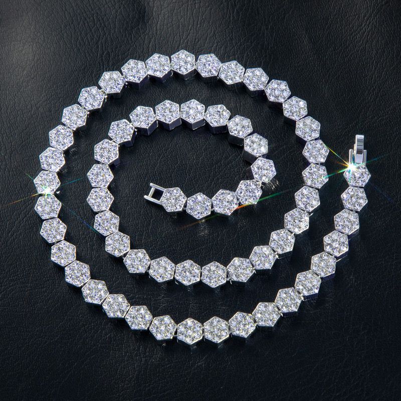 8mm Hexagon Tennis Chain In White Gold Iced Out Shine With Street Luxury - Image 3